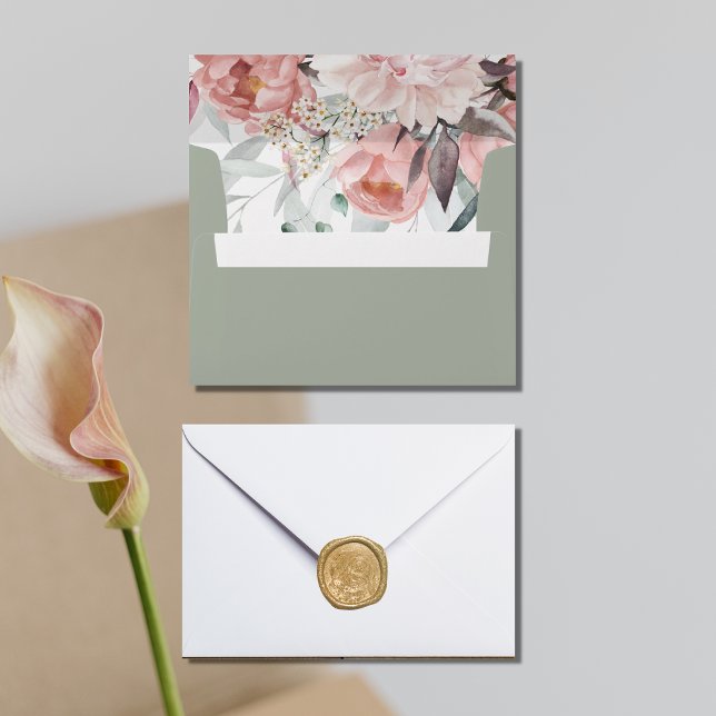 Pink Watercolor Greenery Wedding Envelope (Creator Uploaded)