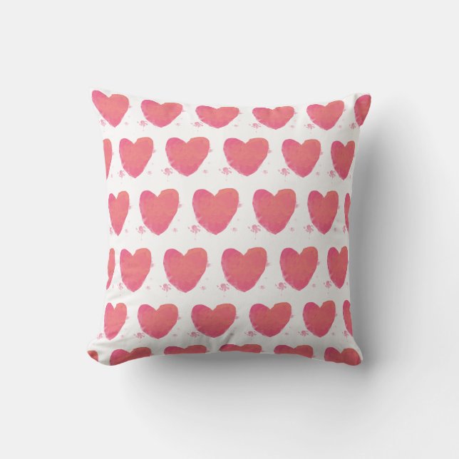 Pink Watercolor Heart Cushion (Front)