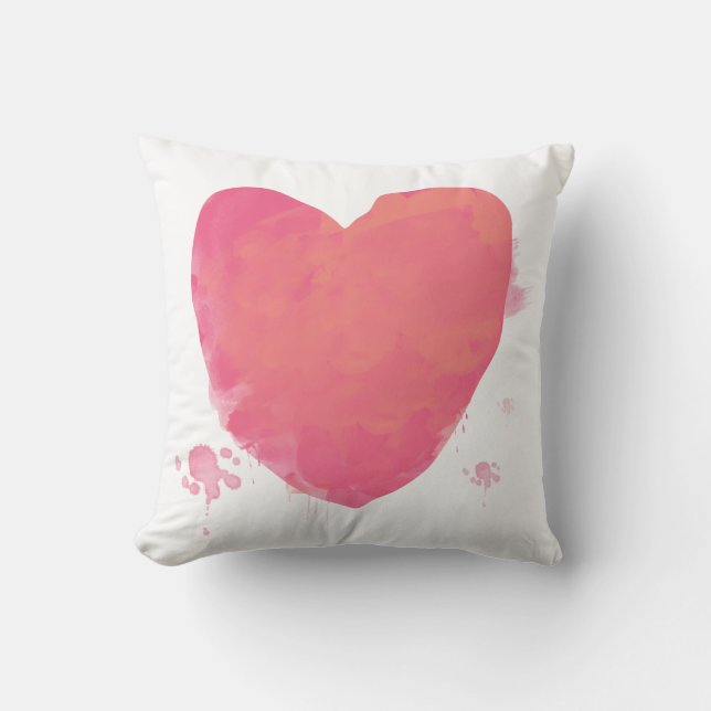 Pink Watercolor Heart Cushion (Front)