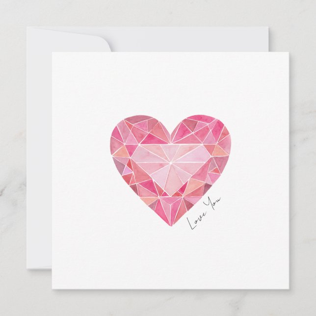 Pink Watercolor Heart Gem Love Note Romantic (Front)