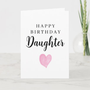 Pink Watercolor Heart Happy Birthday Daughter Card