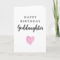 Pink Watercolor Heart Happy Birthday Goddaughter