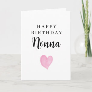 Pink Watercolor Heart Happy Birthday Nonna Card