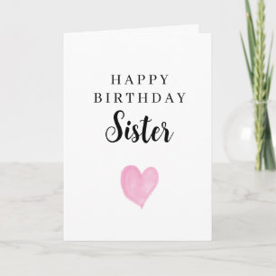 Pink Watercolor Heart Happy Birthday Sister Card