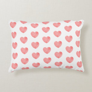 Pink watercolor heart pattern decorative cushion