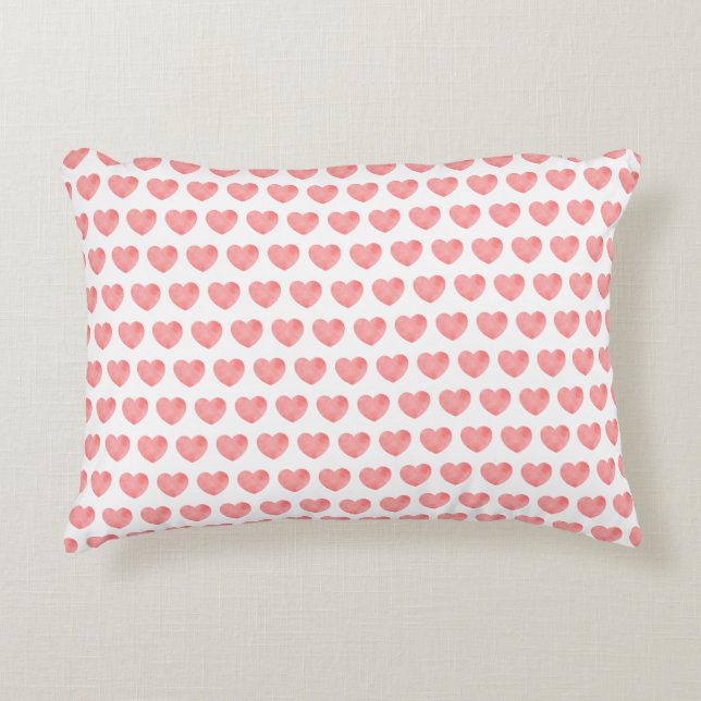 Pink watercolor heart pattern decorative cushion (Front)