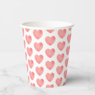 Pink watercolor heart pattern paper cups