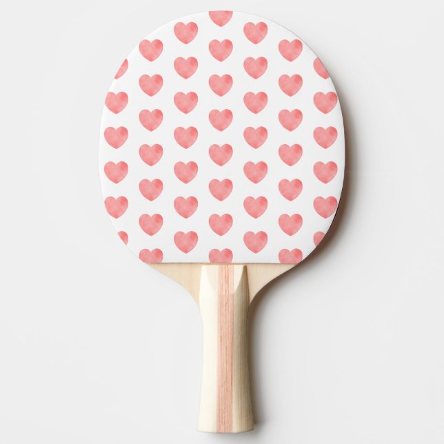 Pink watercolor heart pattern ping pong paddle (Front)