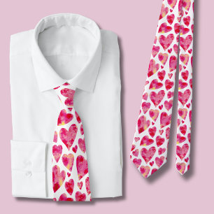 Pink Watercolor Heart pattern Tie