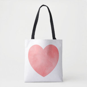 Pink watercolor heart pattern tote bag
