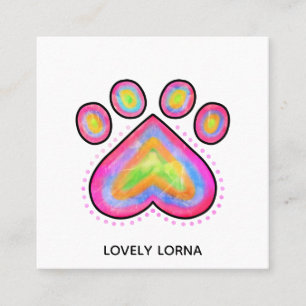 Pink Watercolor Heart Pet Dog Paw Template Square Business Card