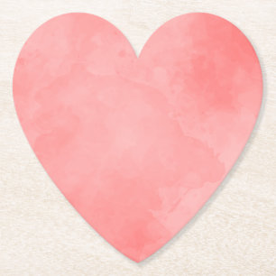 Pink watercolor heart, romantic love paint paper coaster