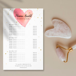 Pink Watercolor Heart Salon Service Menu