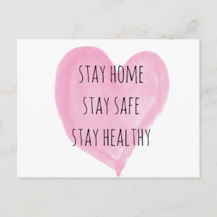 Pink Watercolor Heart Stay Healthy Postcard