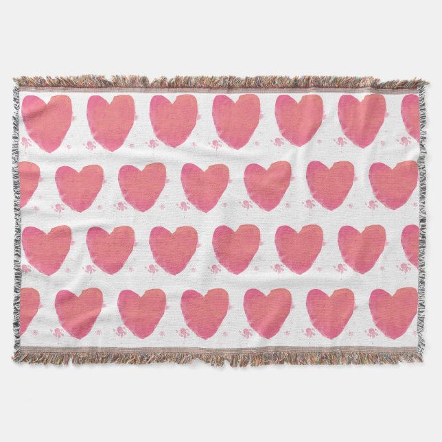 Pink Watercolor Heart Throw Blanket (Front)