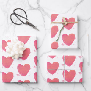 Pink Watercolor Heart Wrapping Paper Sheet
