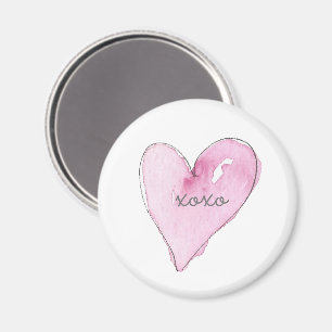 Pink Watercolor Heart XOXO Love Sweet Valentine Magnet
