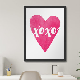 Pink Watercolor Heart XOXO Valentine's Day Art Poster