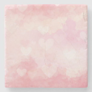 Pink Watercolor Hearts Background – Romantic Love Stone Coaster