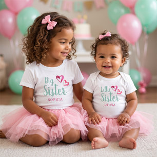 Pink Watercolor Hearts Big Sister Name Monogram To Toddler T-Shirt