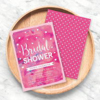 Pink Watercolor Hearts Bridal Shower Invitation