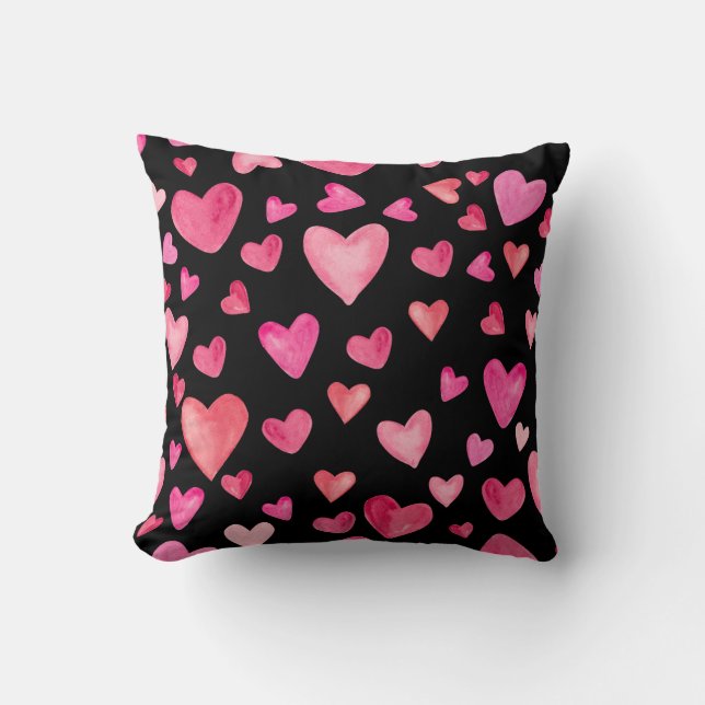 Pink Watercolor Hearts Cushion (Front)