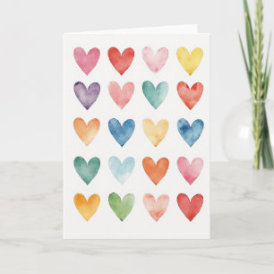 Pink Watercolor Hearts Love Card