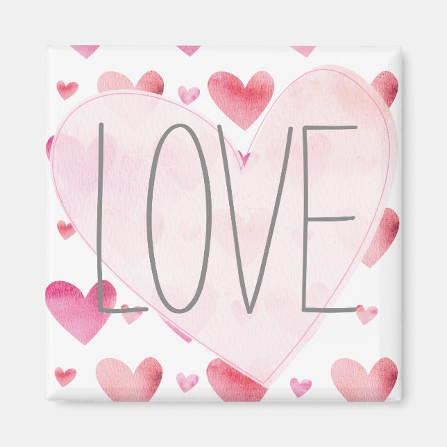 Pink Watercolor Hearts Love Valentines Pattern Magnet (Front)