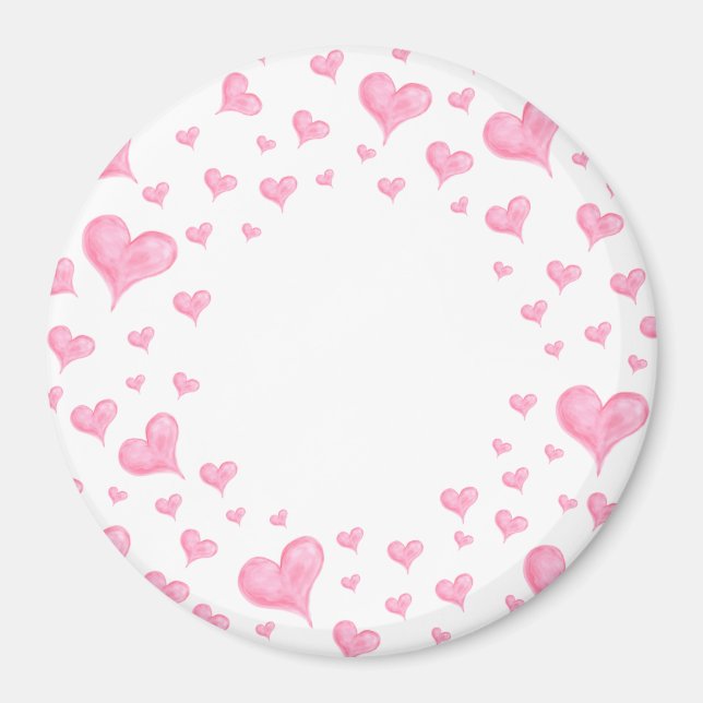 Pink Watercolor Hearts Magnet (Front)