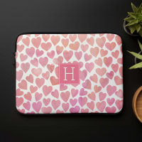 Pink Watercolor Hearts Monogrammed