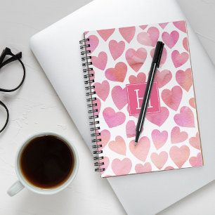 Pink Watercolor Hearts Pattern Notebook