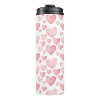 Pink Watercolor Hearts Pattern Thermal Tumbler