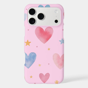 Pink Watercolor Hearts & Stars Pattern