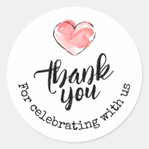 Pink Watercolor Hearts Thank You For Celebrating Classic Round Sticker