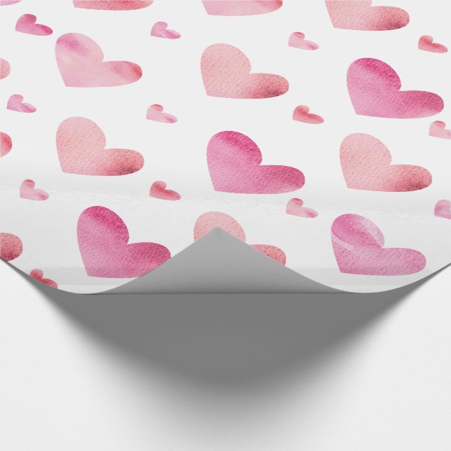 Pink Watercolor Hearts Valentines Wrapping Paper (Corner)