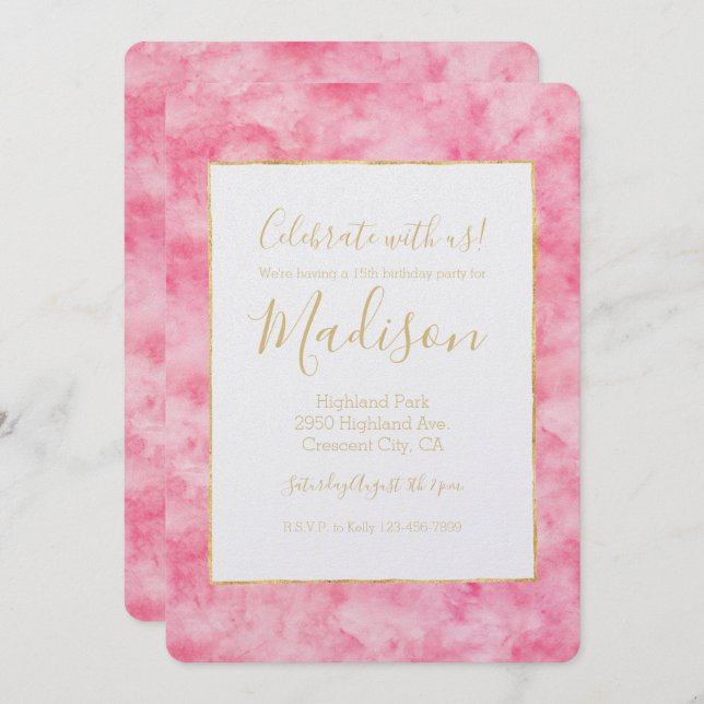 Pink Watercolor Hello Beautiful Birthday Invitation (Front/Back)
