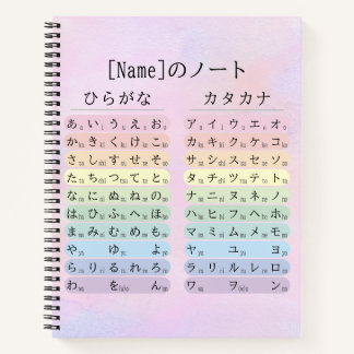 Pink Watercolor Hiragana & Katakana Japanese 名前ノート Notebook
