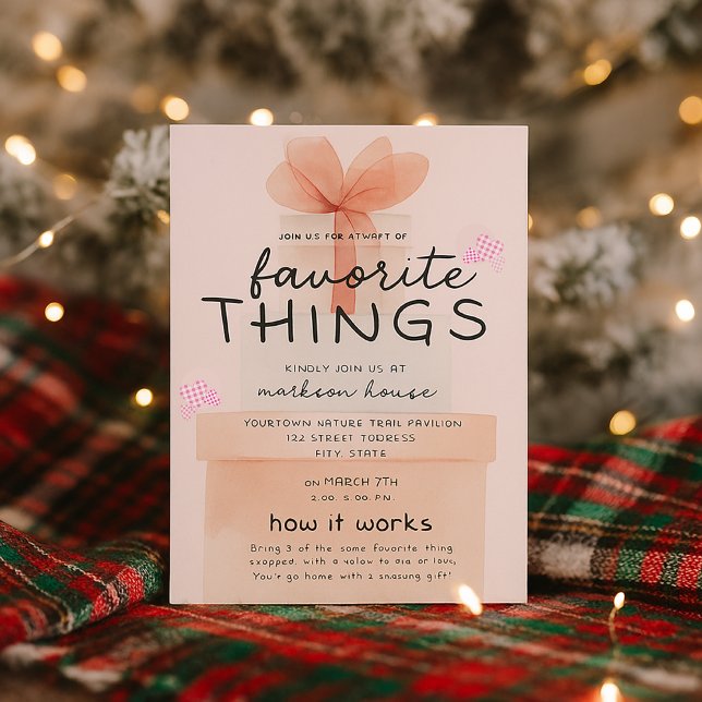 Pink Watercolor Holiday Favourite Things Party  Invitation (Creator Uploaded)