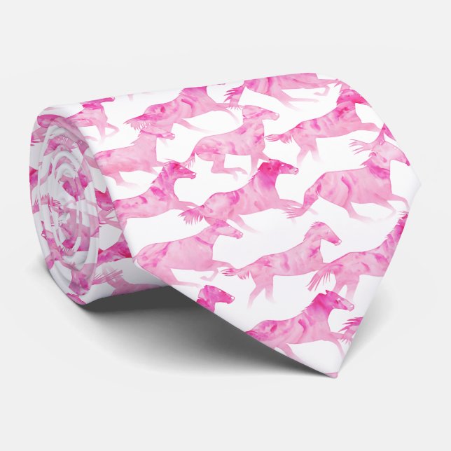 Pink Watercolor Horses Tie (Rolled)