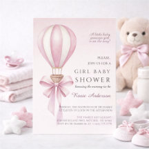 Pink Watercolor Hot Air Balloon Girl Baby Shower