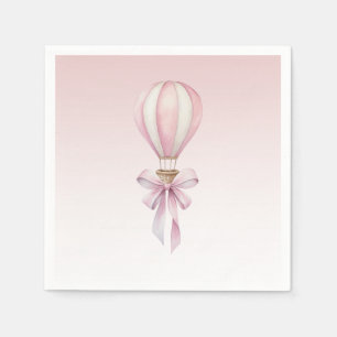Pink Watercolor Hot Air Balloon Girl Baby Shower Napkin