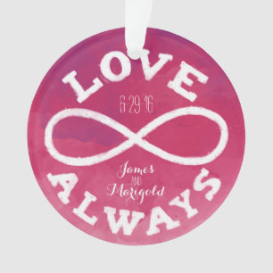 Pink Watercolor Infinity Love Wedding Date, Names Ornament