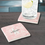 Pink Watercolor Initial Monogram Stone Coaster<br><div class="desc">A soft blush pink watercolor backdrop provides the canvas for a cute and contemporary monogram stone coaster, featuring initials and name. The monogram's black and white colour palette, composed of clean modern fonts mixed with a script font, exudes a simple yet fun charm. Whether you want to use your first...</div>