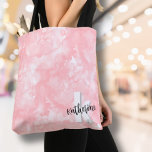 Pink Watercolor Initial Monogram Tote Bag<br><div class="desc">A soft blush pink watercolor backdrop provides the canvas for a cute and contemporary monogram doormat, featuring initials and name. The monogram's black and white colour palette, composed of clean modern fonts mixed with a script font, exudes a simple yet fun charm. Whether you want to use your first name...</div>