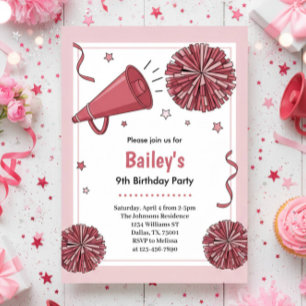 Pink Watercolor Kids Cheer Birthday Party Invitation