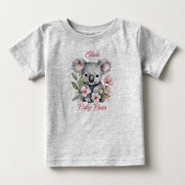 Pink Watercolor Koala Birthday  Baby T-Shirt (Front)