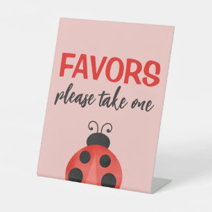 Pink Watercolor Ladybug Favor Pedestal Sign