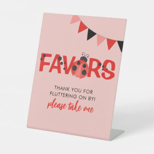 Pink Watercolor Ladybug Favour Sign