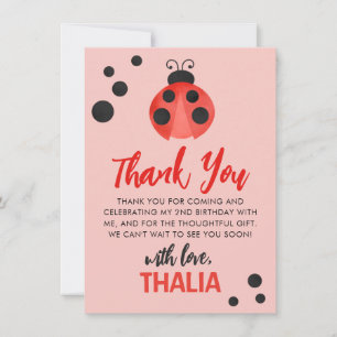 Pink Watercolor Ladybug Thank You Card