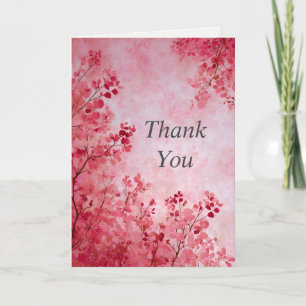 Pink Watercolor Leaves Light Pink Thank You Card